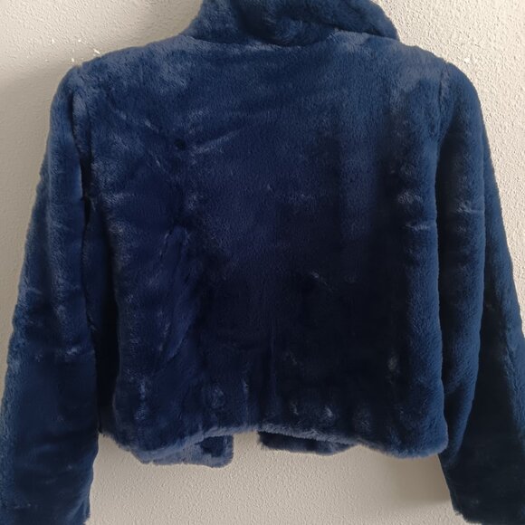 Dennis Basso Faux-Fur Cropped Jacket w/ Convertible Collar , Indigo Sz S a672943 - Picture 5 of 5